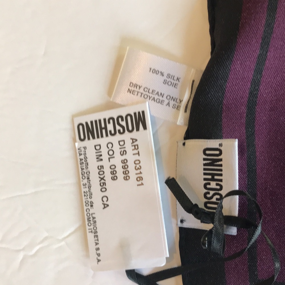 Moschino Couture Milano Scarf Silk 20x20 Purple - Picture 9 of 10